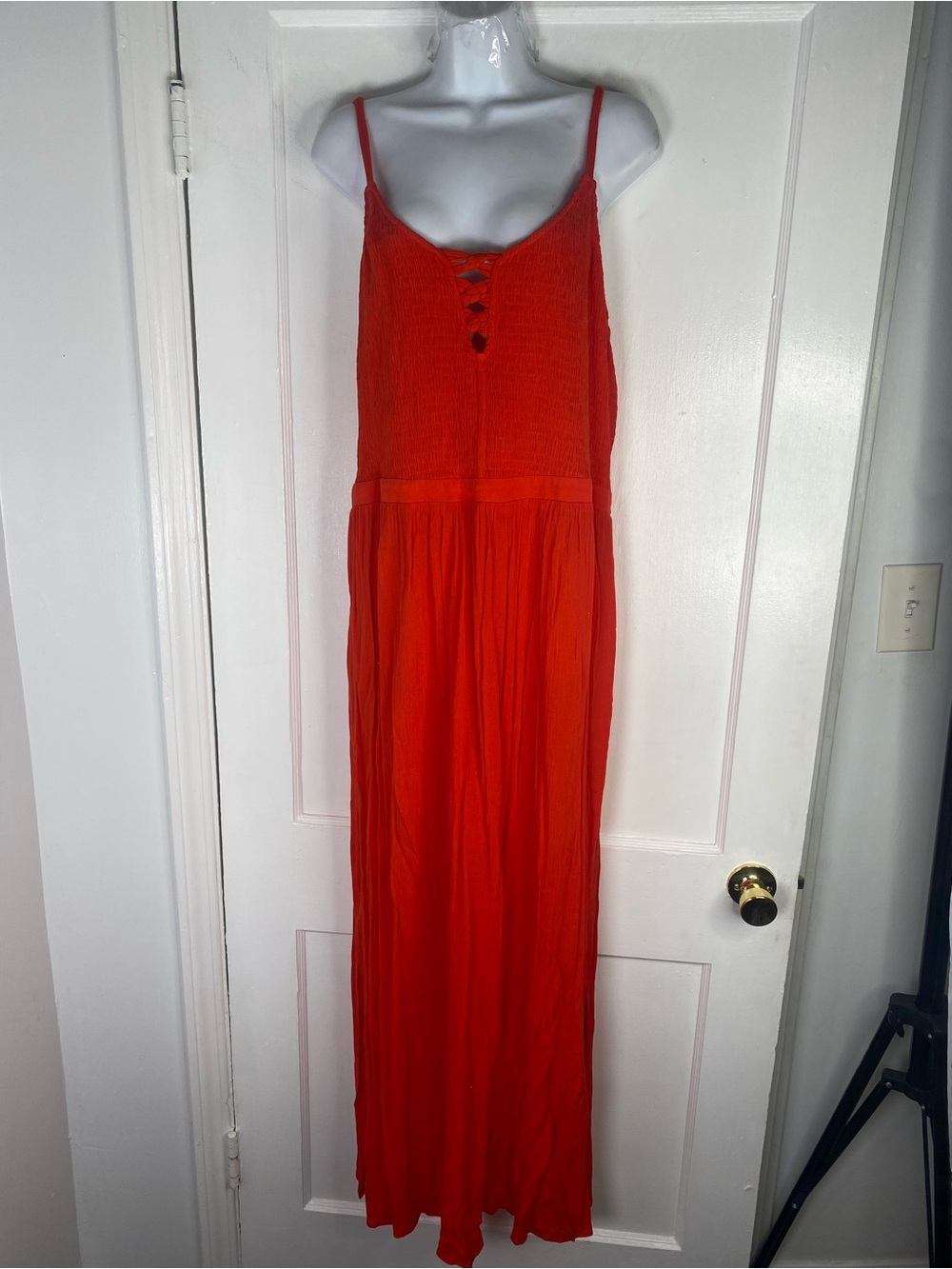 City Chic Orange-Red Textured Spaghetti Strap Dress